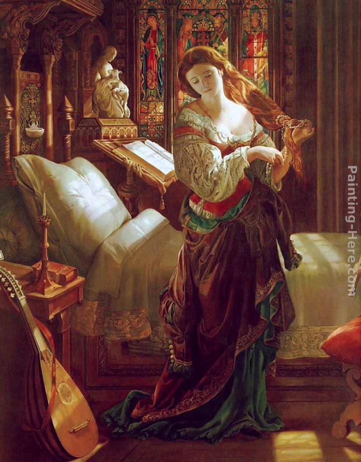 Madeline after prayer painting - Daniel Maclise Madeline after prayer art painting